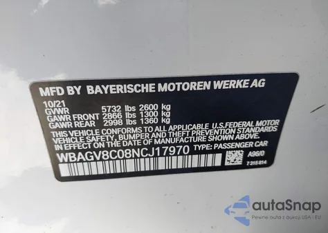 2022 BMW M850I Gtan Coupe xDrive z USA, uszkodzony, nr VIN WBAGV8C08NCJ17970